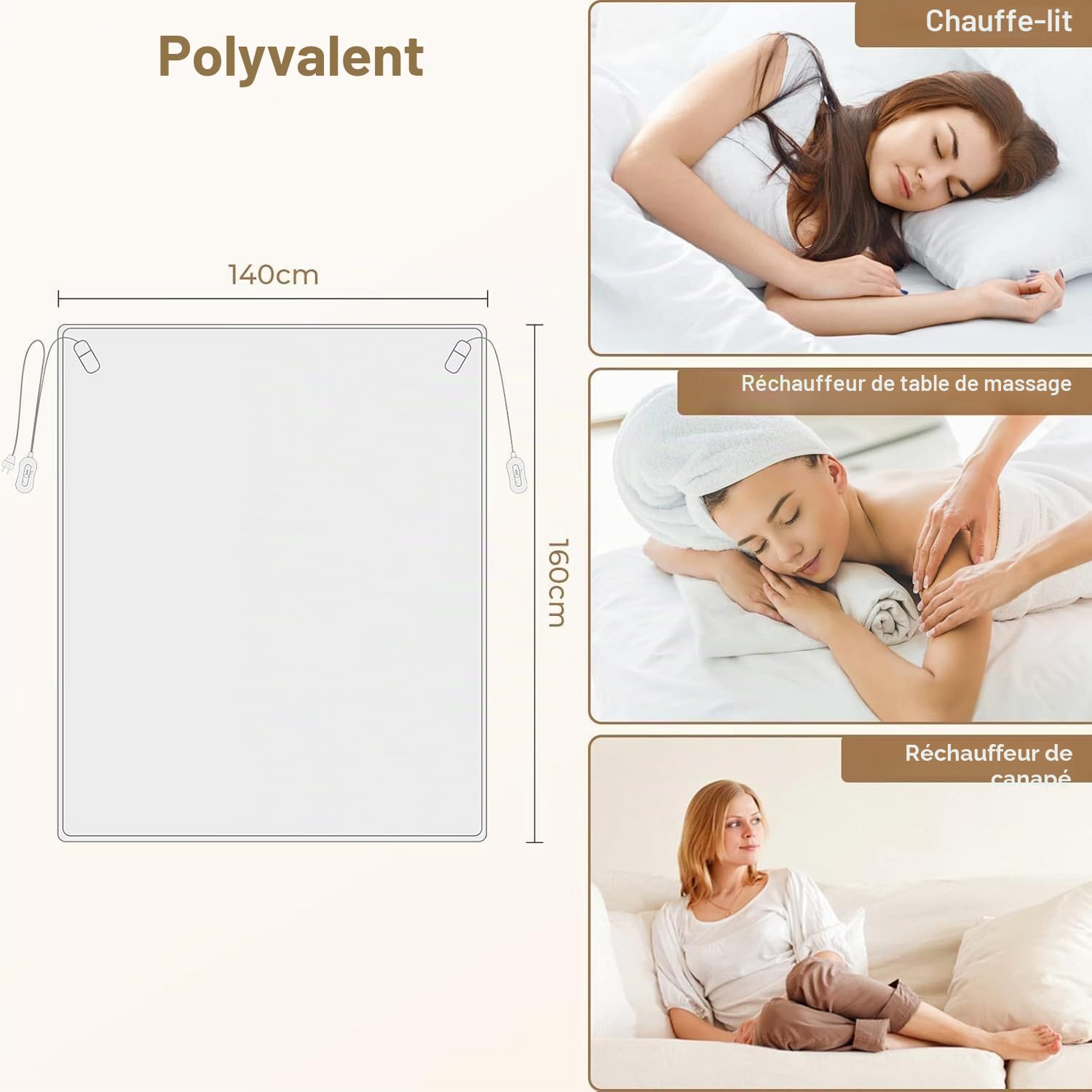 Surmatelas Chauffant Double 160x140 cm, Couverture Chauffante Électrique pour Lit Double, Chauffe Matelas 2 Personnes, 2 Télécommandes, 3 Niveaux Température, Lavable, Chauffage Rapide