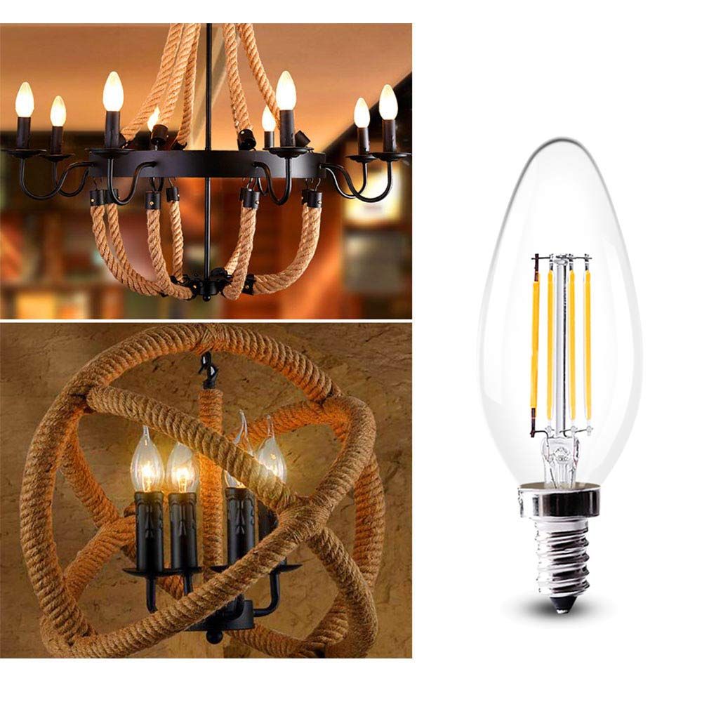 Bombilla LED de filamento E14 de 4 W (equivalente a una incandescente de 40 W), luz blanca cálida (2700-3000 K), bombilla vintage de rosca Edison pequeña C35, no regulable, paquete de 20 bombillas.