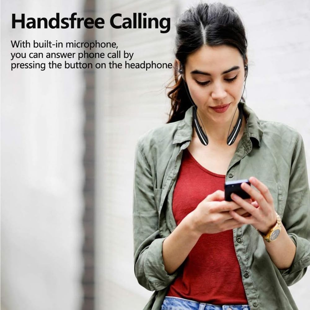 Neckband Bluetooth Headphones, 24H Battery with Auto-Retractable in-Ear Earbuds, HiFi Stereo Sound & Hybrid Active Noise Cancelling for Sports, Gym, Running, Workout, Hands-Free Calling - Image 2