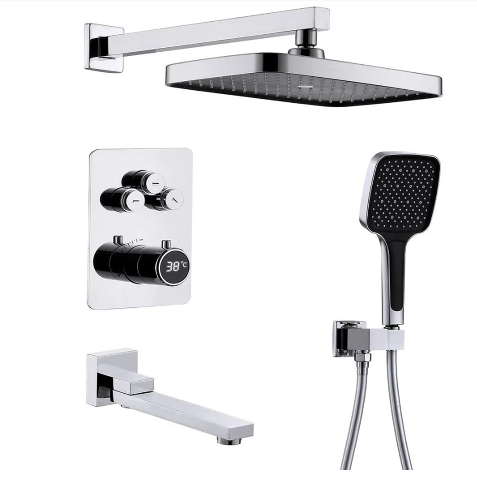 XJTNLB Miscelatore Doccia Monocomando Incasso con Tasti, Colonna Doccia con Display e Soffione Rettangolare,Cromato
