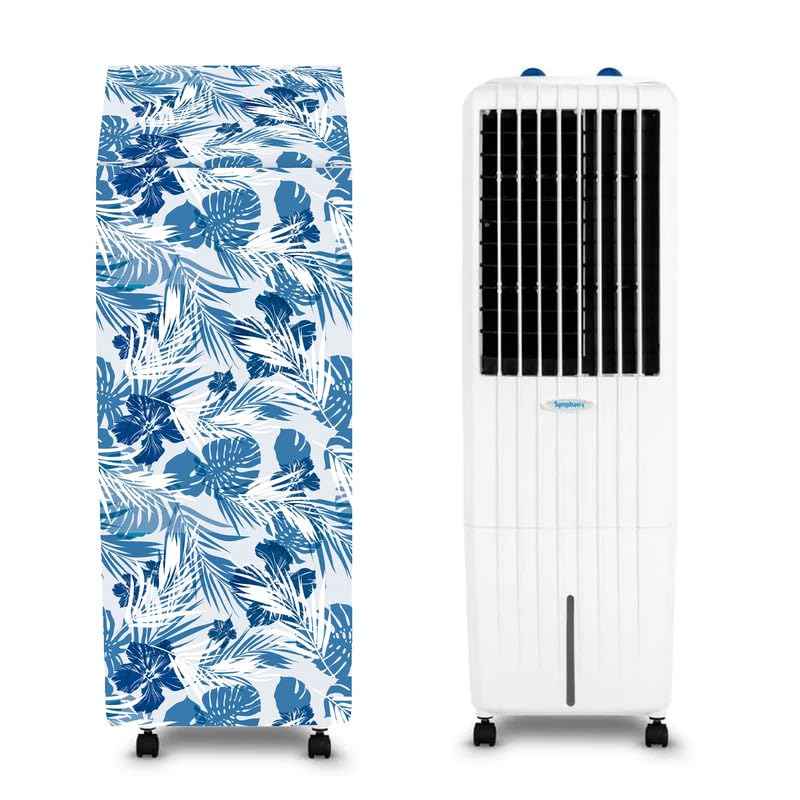 Image of PVC Cooler Cover Suitable for Symphony Diet 22T 22-Litre Portable Air Cooler Waterproof, Dustproof, Size (HxWxD) 96.52X34.29X36.83 Cm, White Blue.