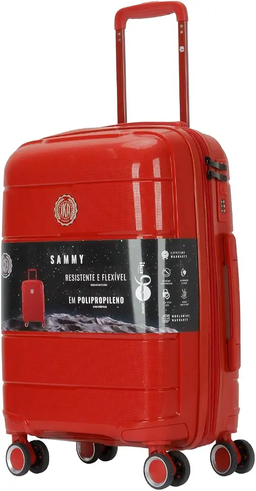Mala de Viagem De bordo pequena Padrão Anac 10kg Com Rodas duplas 360° Polipropileno Com cadeado Senha tipo TSA Expansiva sammy Vermelha