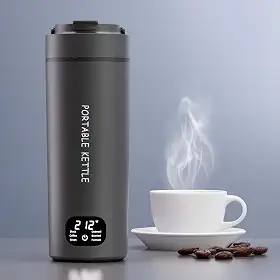 Chaleira elétrica portátil de dupla voltagem, água quente para chá, café, 6 controles de temperatura e visor LCD, aço inoxidável 316 e grande capacidade de 450 ml, desligamento automático e