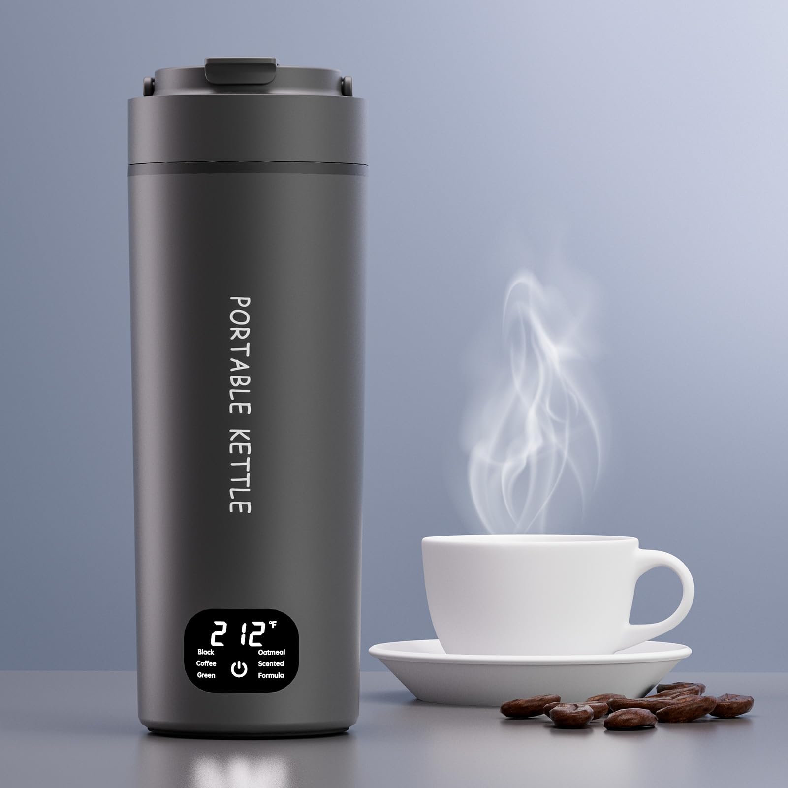 HDQ 2026 Travel Kettle, 110V~240V Any Voltage Portable Kettle for Travel, 6 Temperature Controls Portable Water Heater, 316 Stainless Steel Small Electric Kettle, Auto Shut Off (Grey)