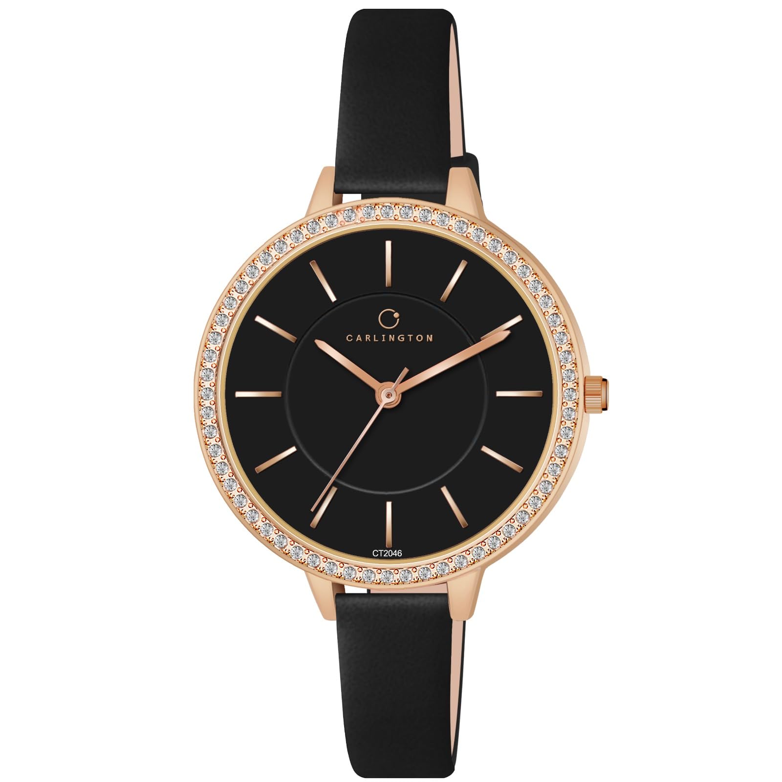 Carlington Stainless Steel Iconic 2046 Analog Women Watch With Premium Pu Strap,Diamond Stone Studded Round Dial,Water-Resistant&Scratch-Resistant Body-Stylish Watches For Women And Girls,Black Band (B0CV9PWX1F) Amazon Price History, Amazon Price Tracker