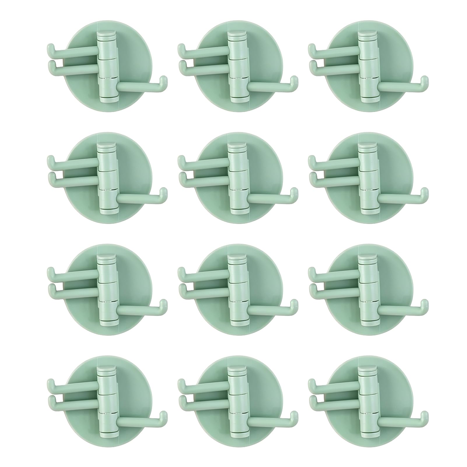 Virelynx Green 12Pcs Wall Hooks – 3-Branch Rotating Design Self-Adhesive, Waterproof Organizer Strong Load-Bearing For Bathroom