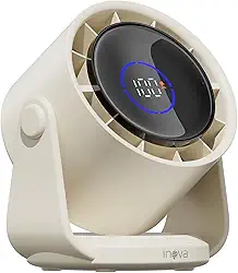 INAVA Ventilador de Mesa Portátil 28db Ultra Silencioso - Display Digital 100 Velocidades, Ângulo Ajustável 120°, Vento Forte, Recarregável para Casa, Escritório e Viagem