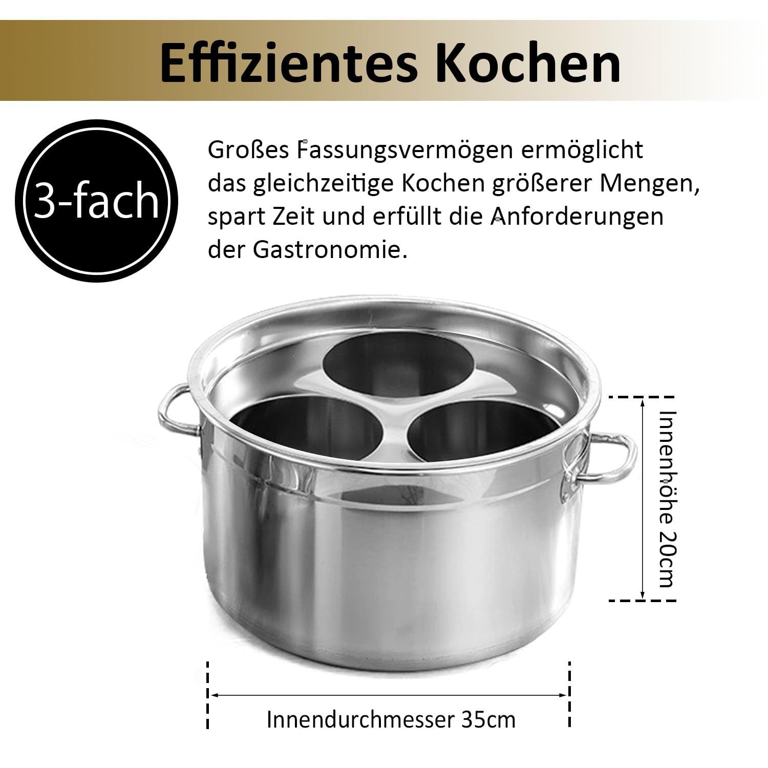 Kurflo Kommerzieller Nudeltopf, Edelstahl, für Ramen, Udon, Spaghetti & Fondue, geeignet für Gasherd & Induktion, inkl. Abtropfsieb und Aufhängehaken (mit 3 Siebeinsätzen)
