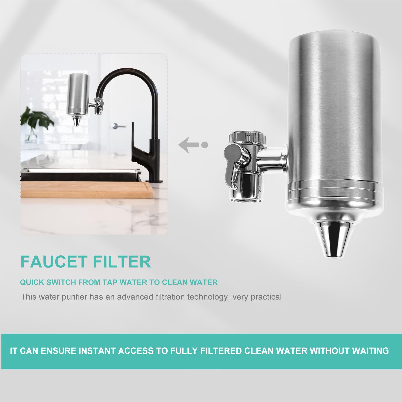 Filtro de Grifo de Agua Purificador de Cocina Acero Inoxidable