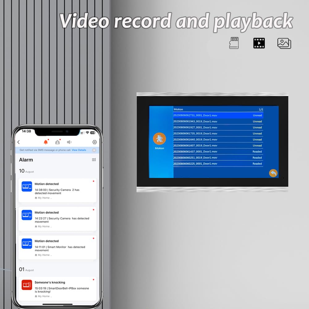 ANJIELO SMART Cámara de Video Timbre 1080P con Pantalla táctil de 10 Pulgadas, intercomunicador de Timbre de Video, (1 Timbre + 3 Pantallas)