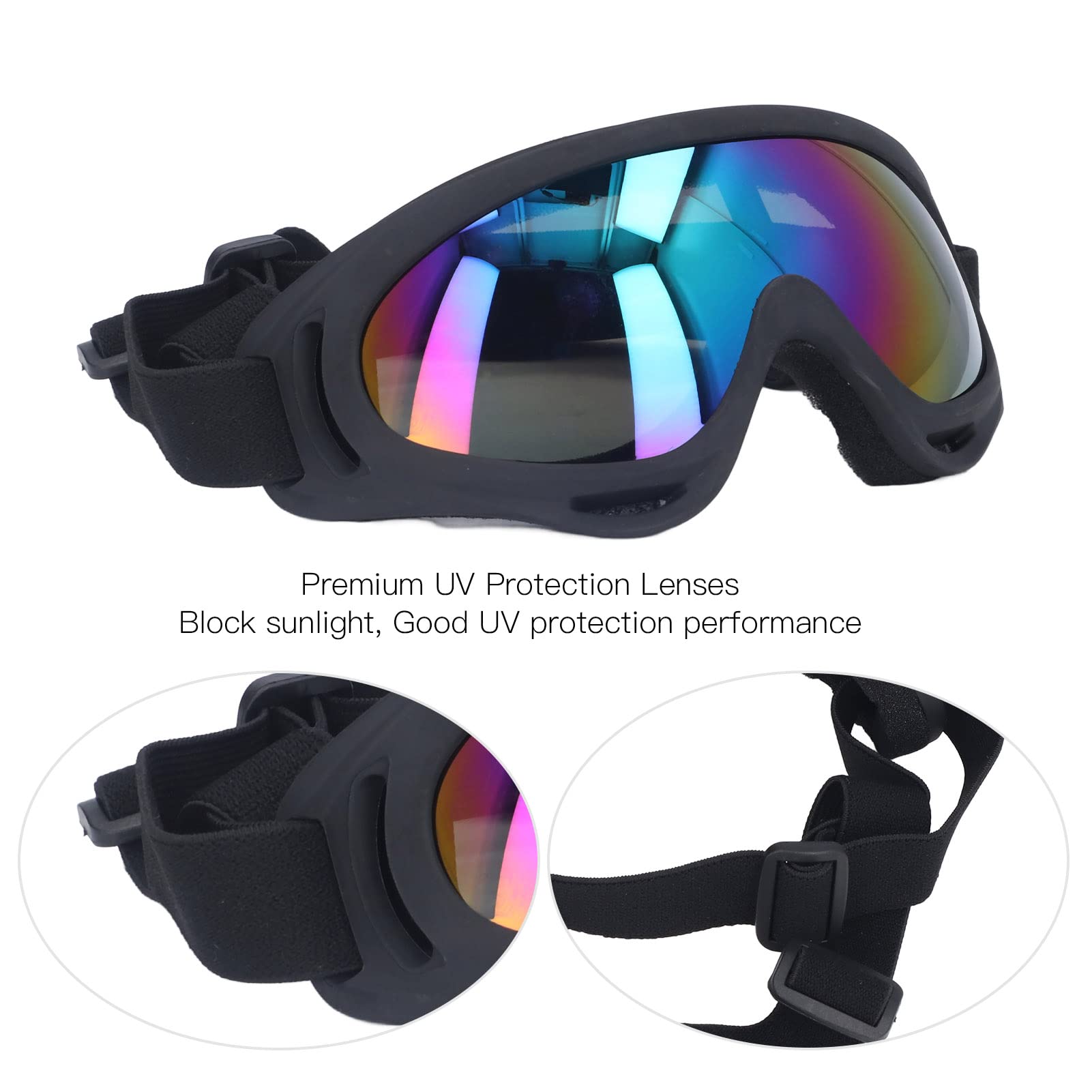 Pilipane Dog Goggles, Dog Sunglasses Medium Breed uv Conservation, Dog Goggles for Small to Medium Dogs Windproof Avoid Fog Snowproof Puppy Glasses (Black Frame Color Film)