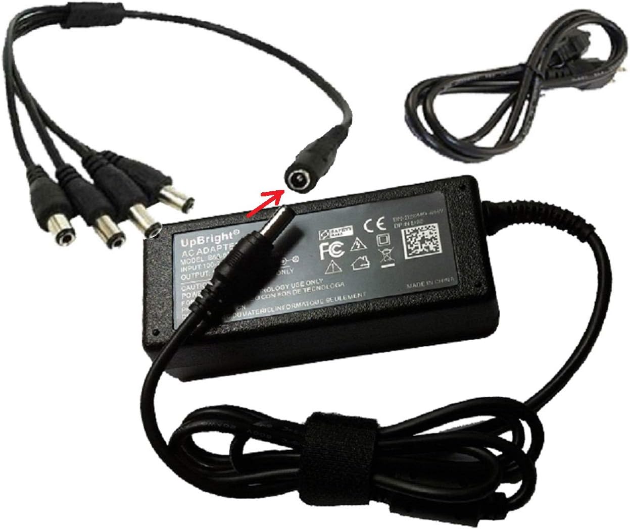 UpBright 4 Splitter/4 Way Power Cord+ 12V 5A 60W AC/DC Adapter for Swann CCTV Camera DVR Pro-530 SWPRO-530CAM PRO-535 SWPRO-535CAM-US PRO-555 SW331-PR5 PRO-580 SWPRO-580CAM PRO-581 PRO-842 Power PSU