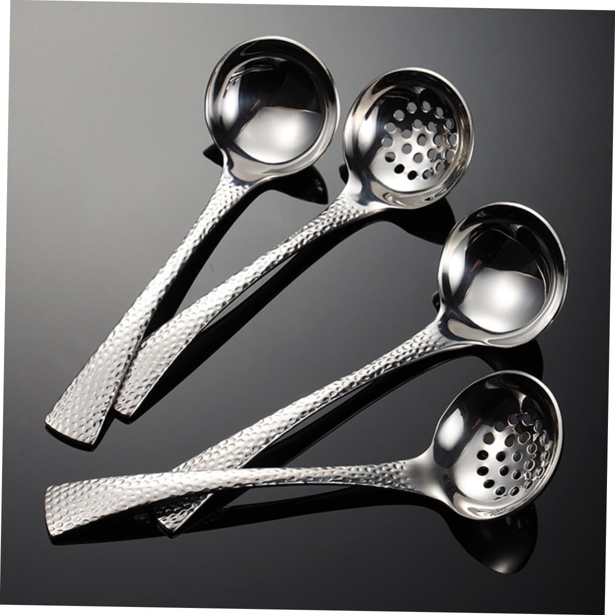 Cucharón de Sopa y Diseño Martillado de Acero Inoxidable 304 Mango Ergonómico 2 Piezas Fácil de Limpiar para Cocina y Restaurantes