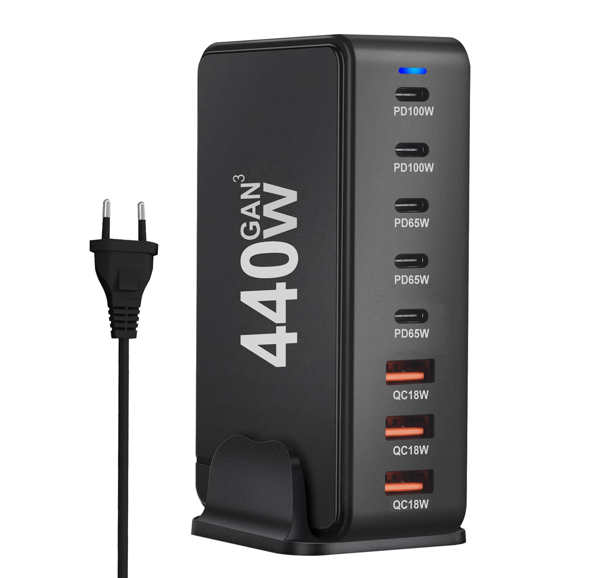 Cargador rápido 8 en 1 GaN III 440 W PD 5X USB C 3X QC 3.0 para iPhone