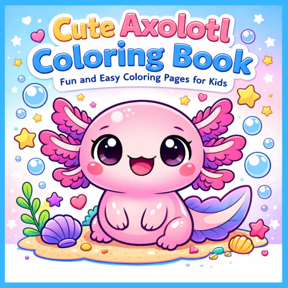 Cute Axolotl Coloring Book: Fun and Easy Coloring Pages for Kids