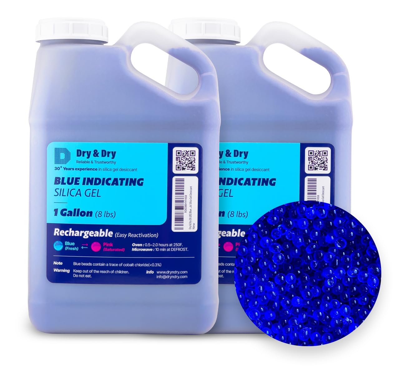 Dry & Dry [16 LBS] Blue Indicating Silica Gel Beads Desiccants (Industry Standard 3-5 mm) - Reusable Desiccant Beads Silica Beads(Blue to Pink)