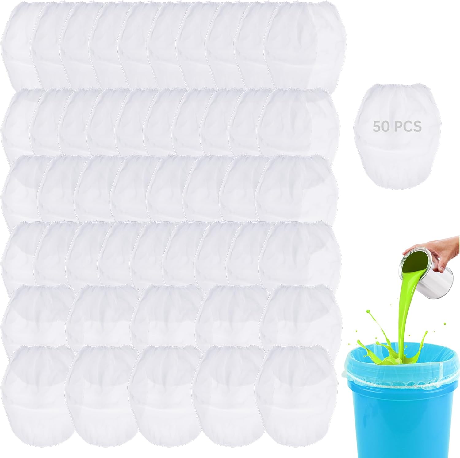 5 Gallon Paint Strainer Bags Paint Saver Bags - 50 Pcs White Fine Mesh Elastic Top Paint Filters, Disposable Bucket Strainer Bags for Painting Gardening Hydroponics Use