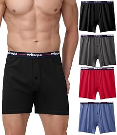 wirarpa Mens Loose Boxer Briefs 100 Cotton Boxer Shorts Underwear Button Fly 4 Pack