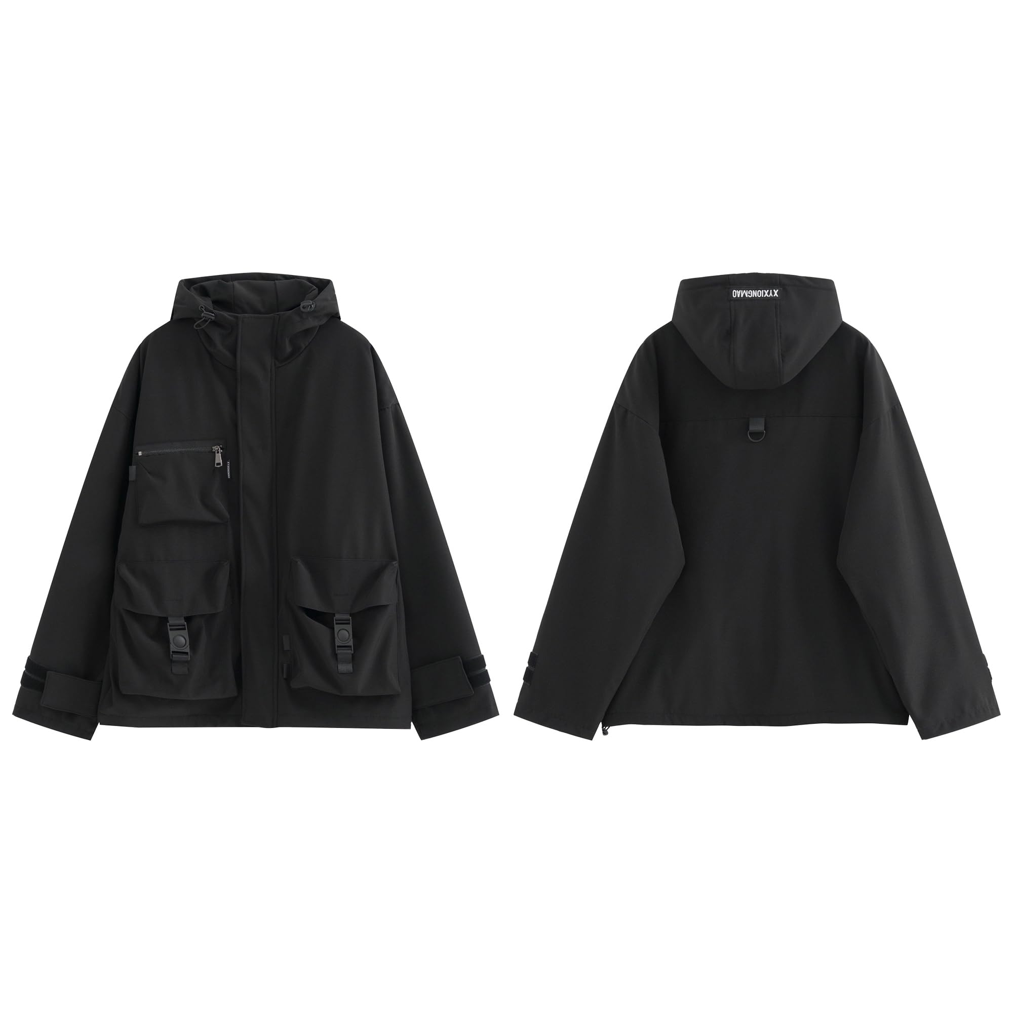 XYXIONGMAO Lässige Techwear-Jacke mit Reißverschluss, taktische Gothic-Kleidung, Cyberpunk-Jacke, Windbreaker, Streetwear, Jacken mit Kapuze für Herren