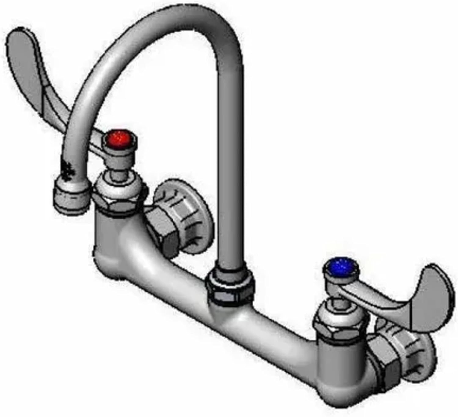 8" Wall Mount Faucet, Ceramas, 4" Handles, Swivel Gooseneck, 2.2 GPM Laminar Outlet Device