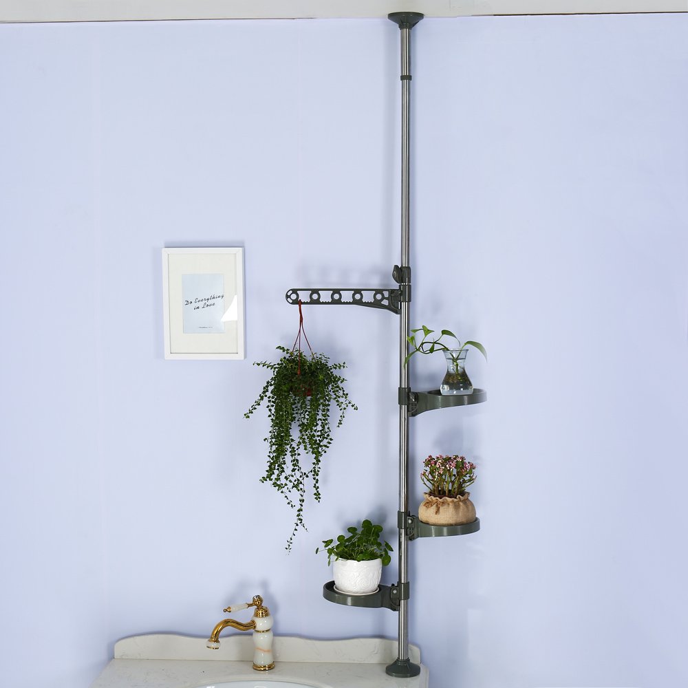 BAOYOUNI Etagere pour Plantes Interieur de 5 Niveaux Metal Etagere Fleur Étagère Pot de Fleur Support Plante Tige Télescopique Réglable en Hauteur (90-140cm) - (135-185cm), Gris