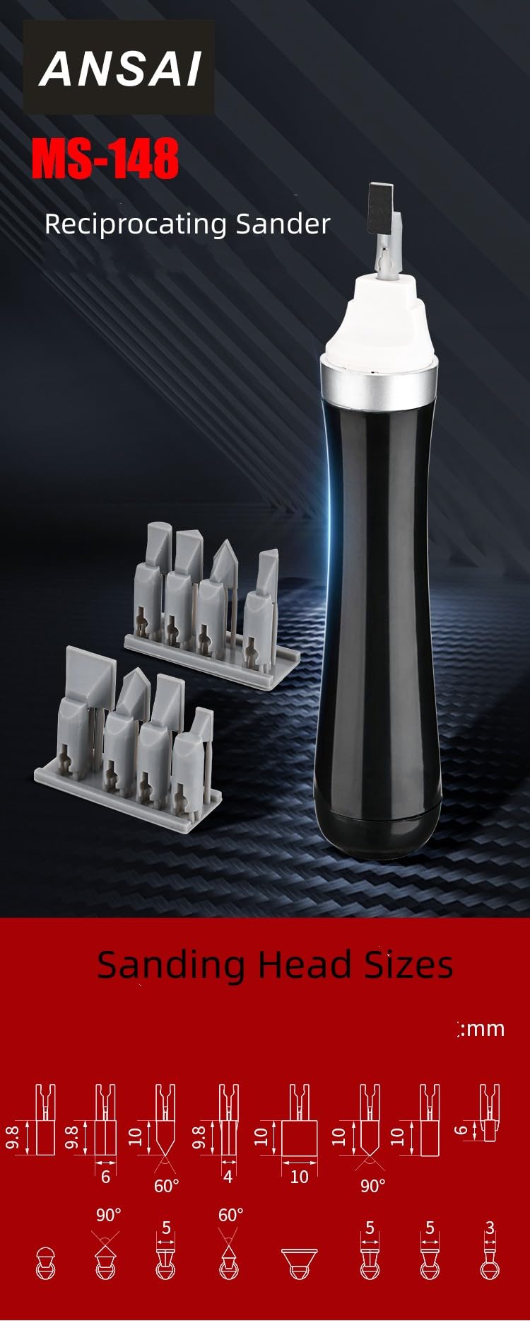 ANSAI Lijadora eléctrica alternativa, con 8 cabezales de lijado para pasatiempos, arte, miniatura, pulido de figuras, lijado
