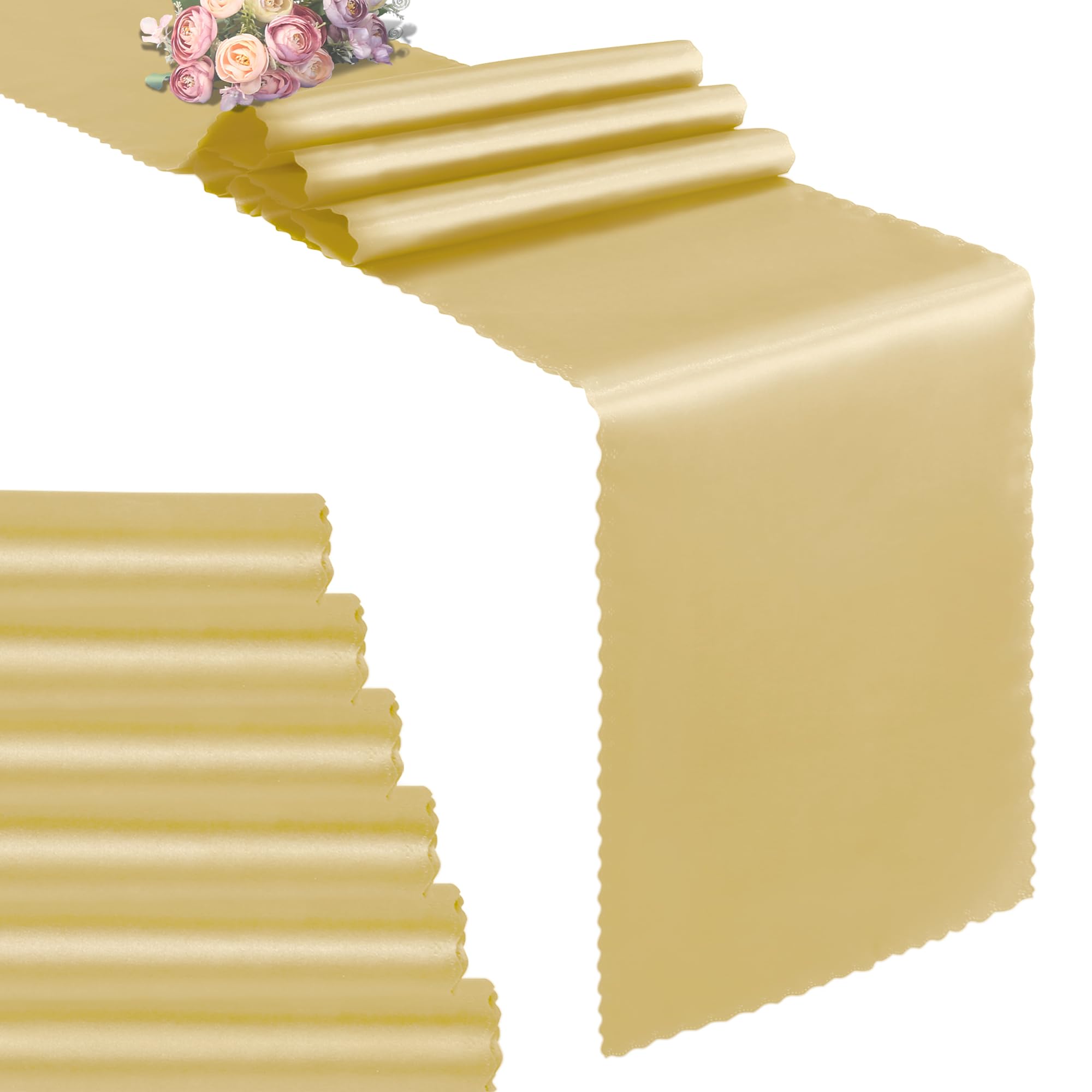 VACVELT 6 Pack Satin Table Runners - 12 x 72 Inches Long, Gold Wedding Table Runner Decorations for Birthday Party, Banquet, Graduation, Engagements