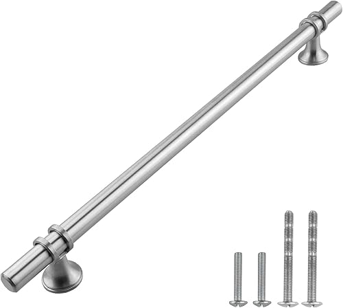 Miniatura 8 de Modket Manija de barra en T de níquel cepillado serie 12  7-12 pulgadas (7.559 in) entre los centros de los agujeros, 10 pulgadas de longitud total