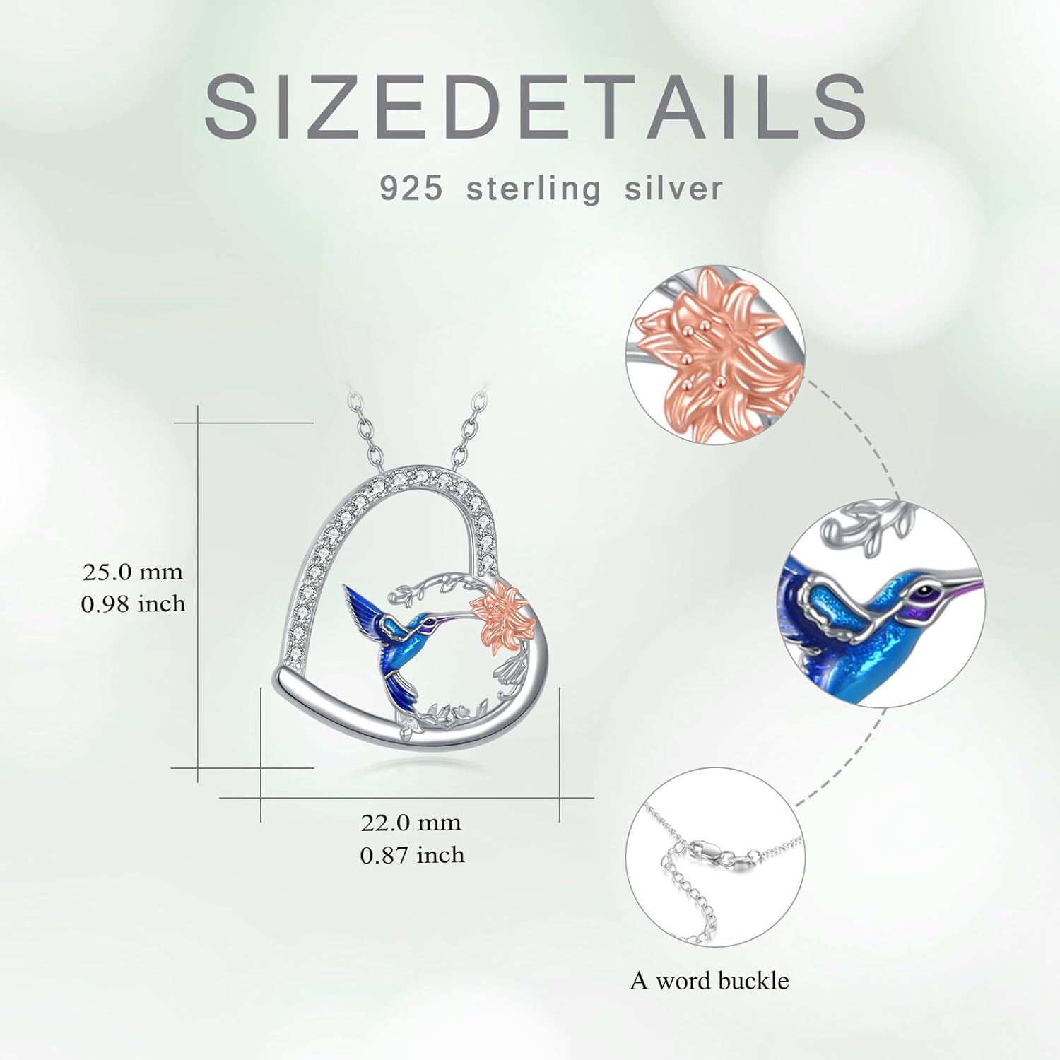 Heart Necklace for Women, Sterling Silver Tree of Life/Hummingbird/Deer/Highland Cow/Bear/Black Cat Pendant Necklace Jewelry Anniversary Birthday Gift, 20" - Image 5