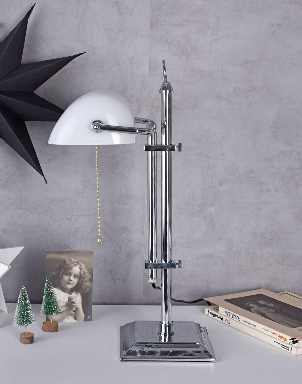 Lampa bankierska lampa biurkowa (bez żarówki) styl secesyjny biały i srebrny 48 cm lampa bankierska xcl121 Palazzo ekskluzywny