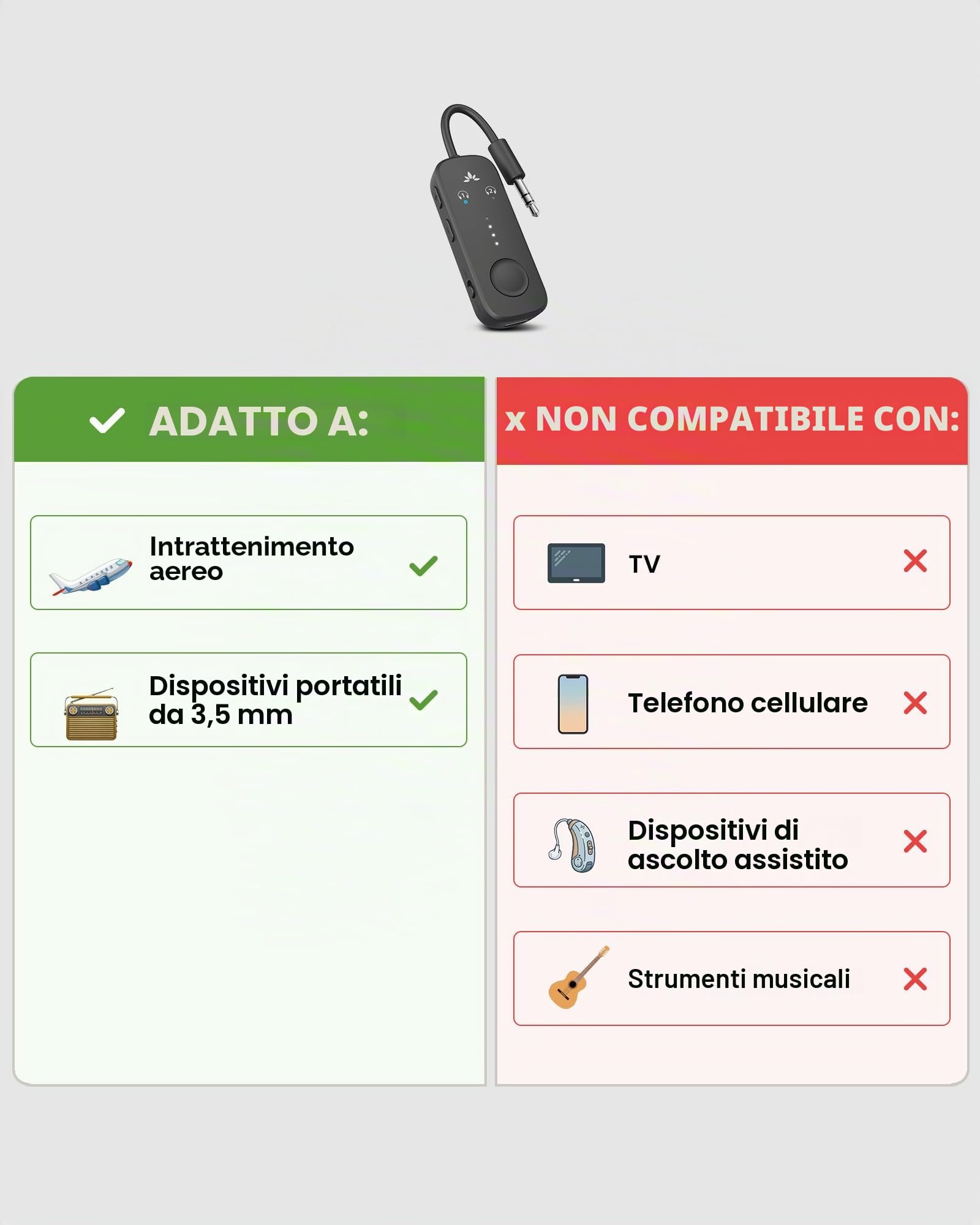 Avantree Relay – Adattatore Bluetooth 5.3 per Aereo con Qualcomm aptX Adaptive, Supporta 2 AirPods o Cuffie, 20h di Autonomia, Trasmettitore Wireless Audio 3,5 Mm AUX per Viaggio, Volo, Palestra