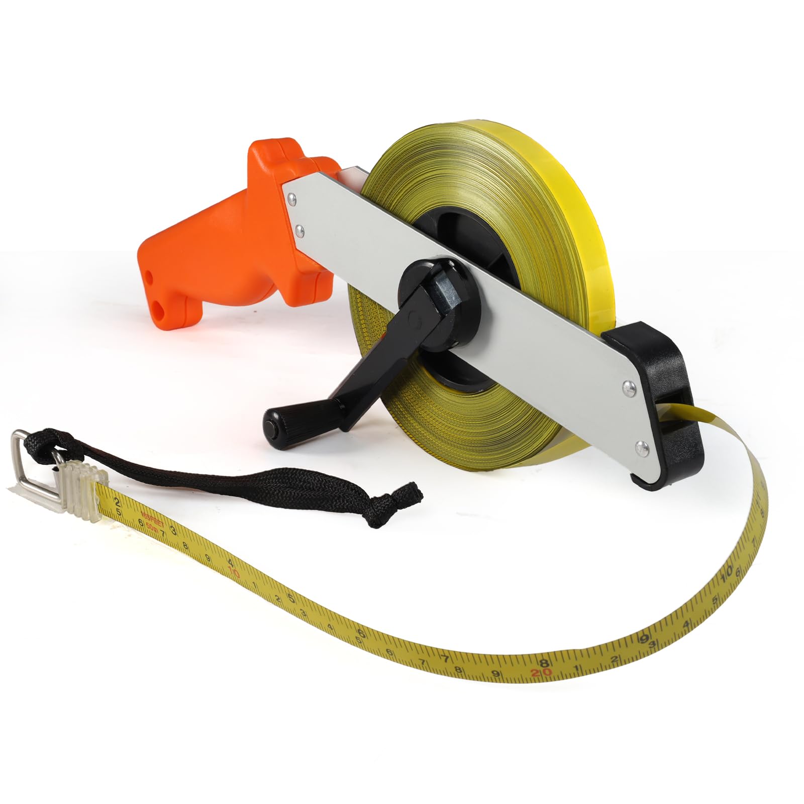 Cinta métrica de acero de 50 m con escala de milímetros, mango ergonómico, manivela plegable para obras, casas y jardines – Cinta metálica duradera para medir grandes superficies