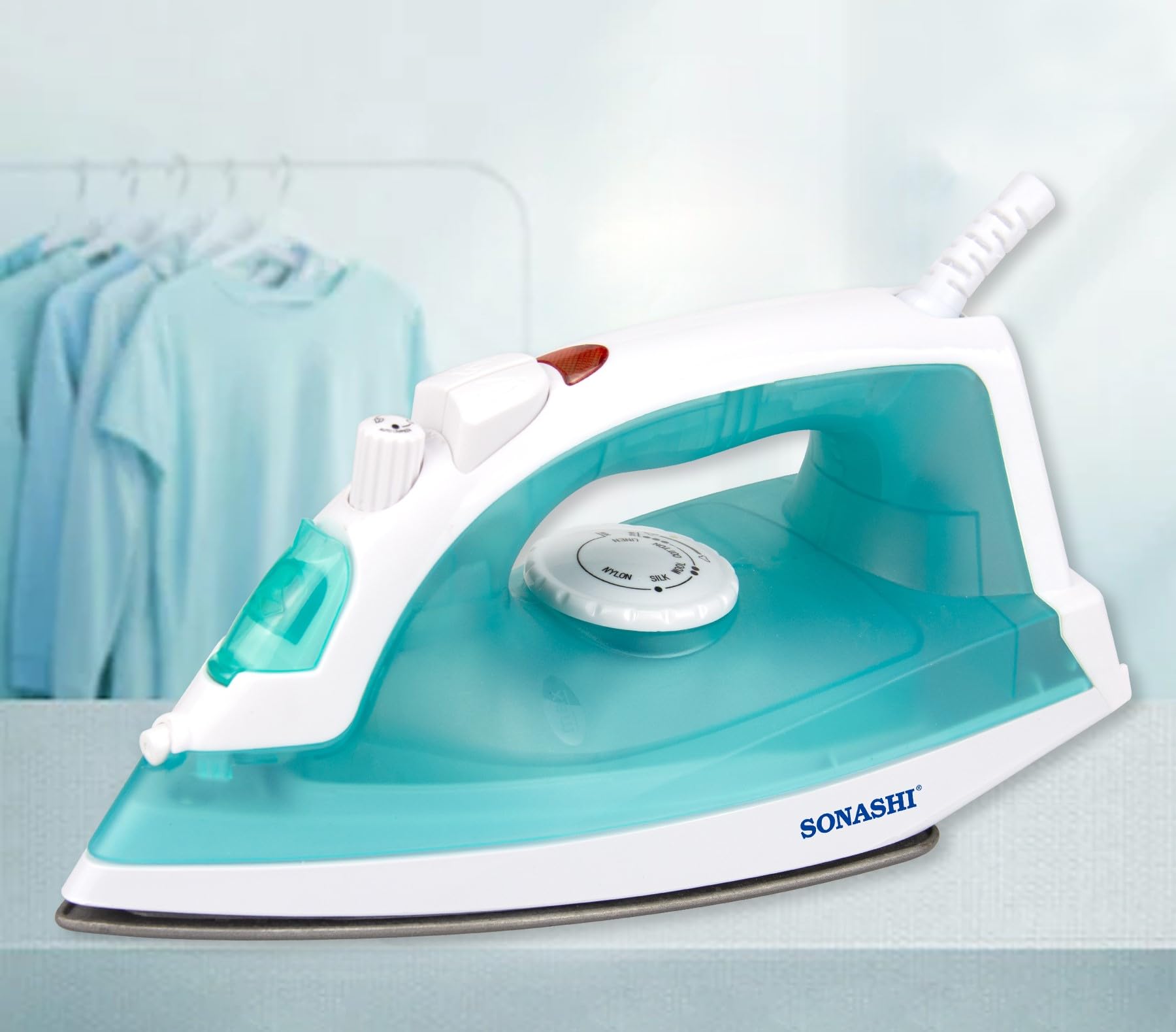 SONASHI SI-5077T Steam Iron - 1600W Power Iron, Non-Stick Coated Soleplate w/Burst Steam, Spray, Dry Iron Modes, Green | Appliances