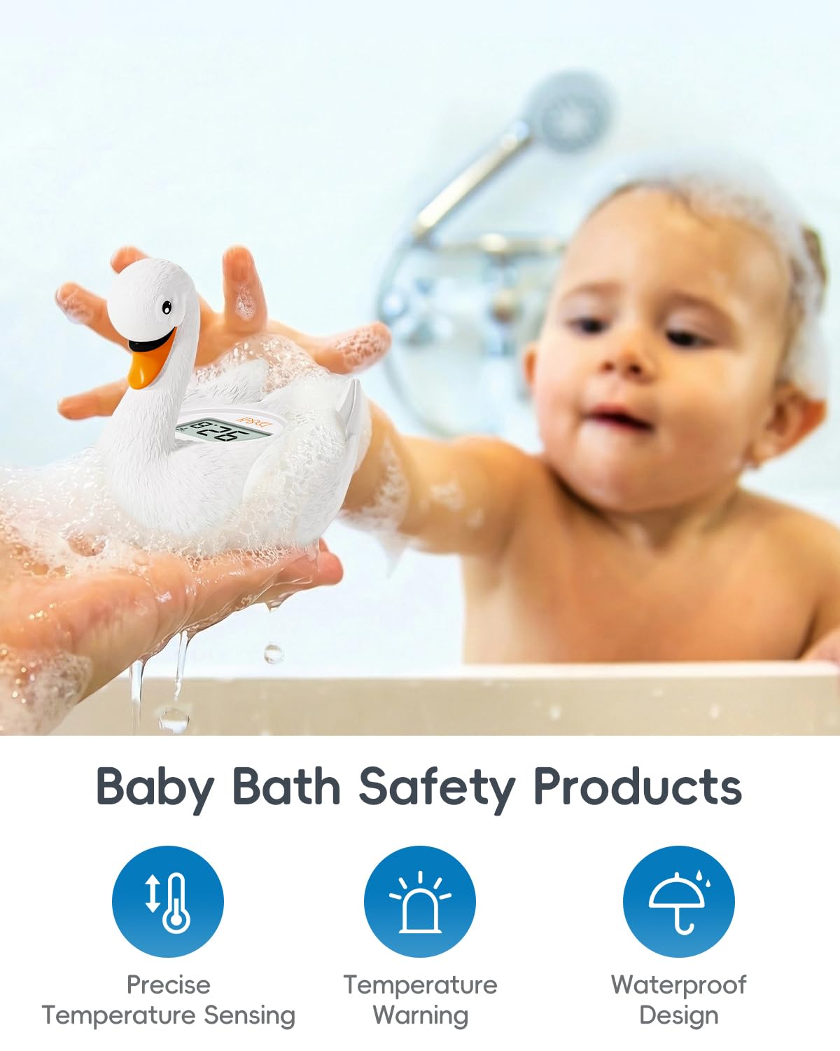 b&h Baby-Badethermometer, weißes Schwanenförmiges Babysicheres, schwimmendes Badethermometer – leicht ablesbarer Bildschirm – zuverlässige Temperaturmessungen, Neugeborene müssen haben und