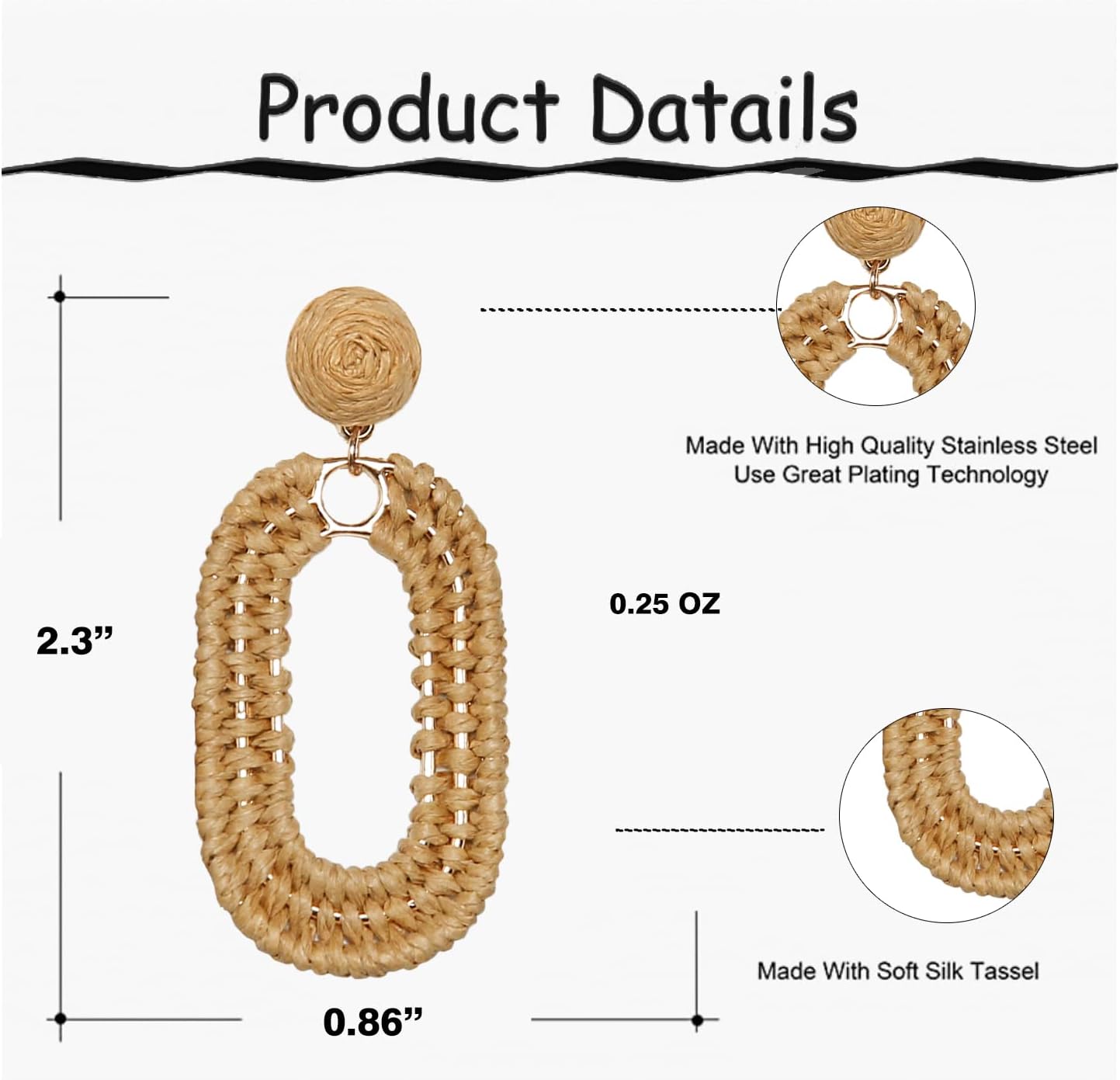 Raffia Oval Earrings for Women - Boho Woven Rattan Earrings for Summer Beach - Tropical Vacation Earrings - Image 6