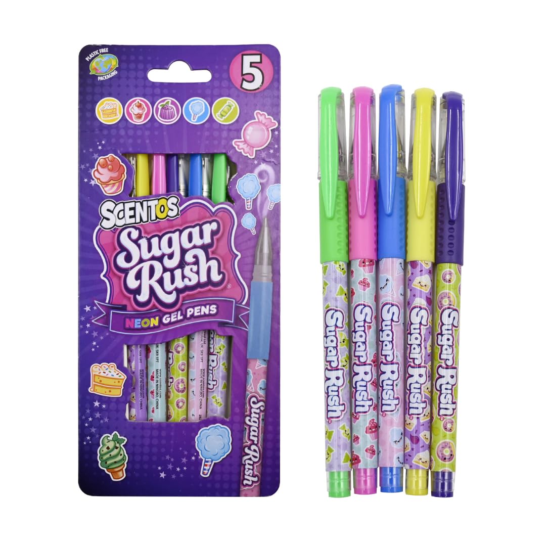 Scentos Fratelli Sugar Rush Scented Gel Pens - Pack of 5 - Ideal for Drawing, Colouring, Writing & Giving/Returning Gifts | Designed in USA