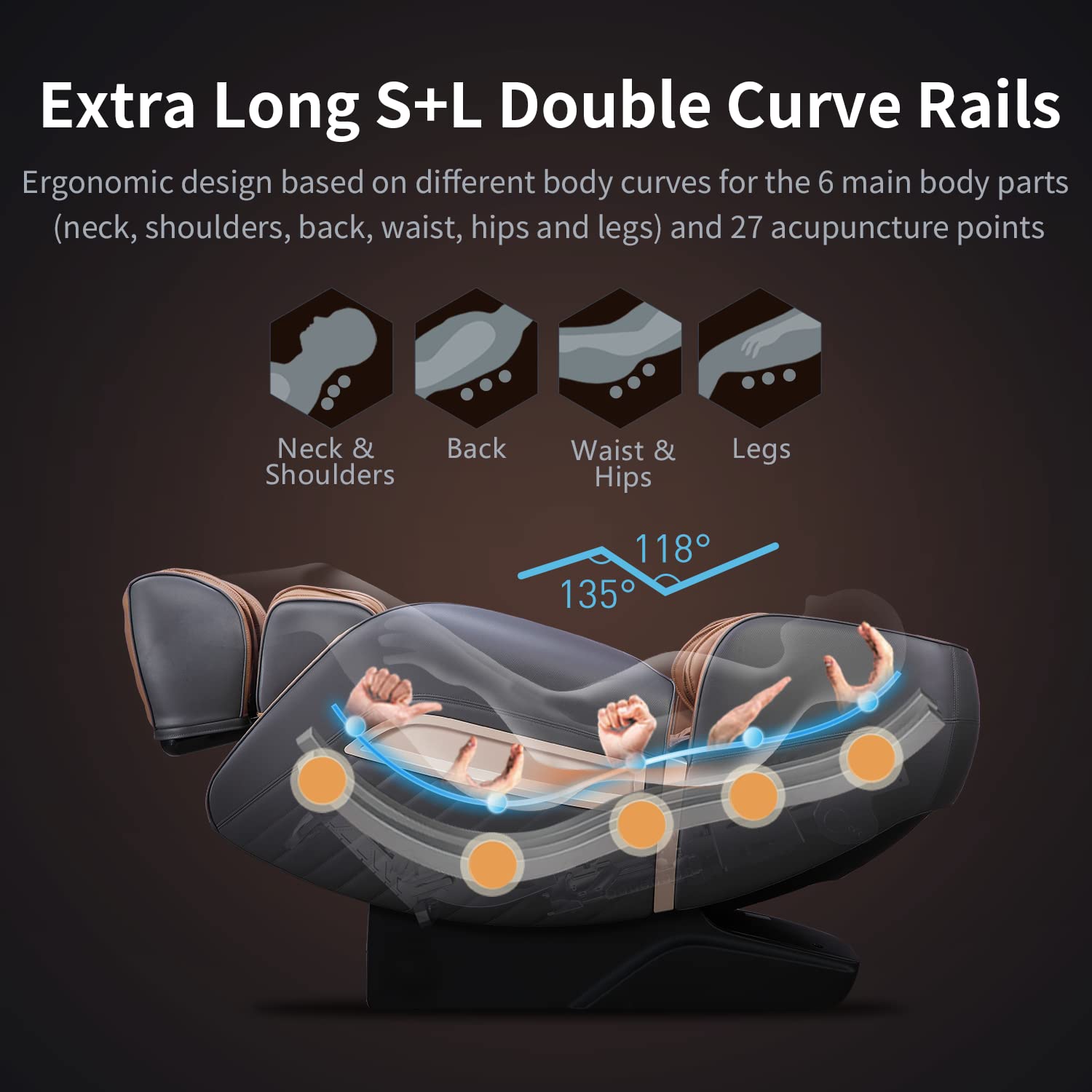 Massagesessel A350BR - 12 Massageprogramm, 24 Airbags Shiatsu Zero-Gravity elektrischer Massagestuhl mit Wärmefunktion, bionischen Massagetechniken, USB, Bluetooth, Für Zuhause und Büro