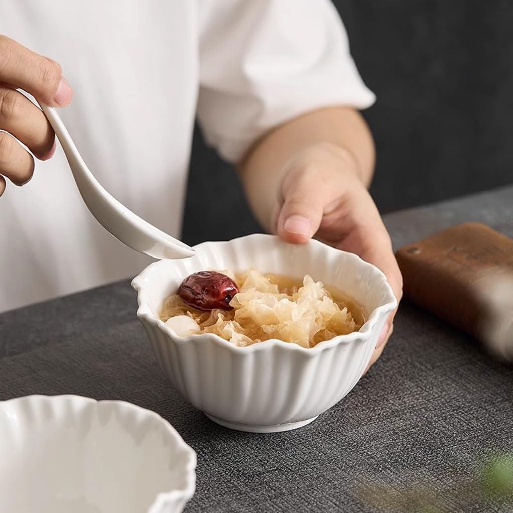 Salatschüsseln Weiße Blumenförmige Suppenschüssel Aus Keramik, Dessertschüssel For Zu Hause, Snackschüssel, Premium-Salatschüssel Abendessenschalen