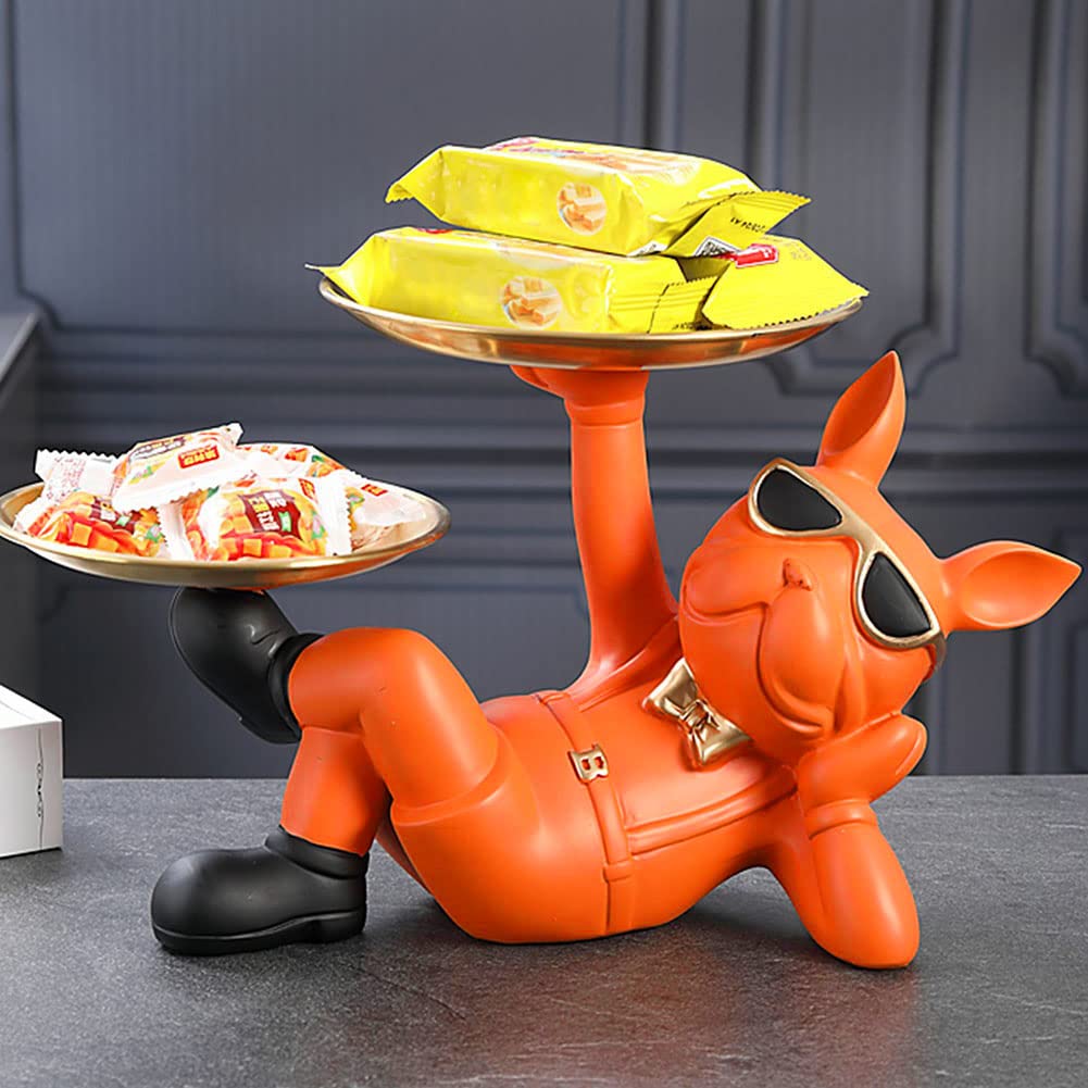Azazaza Plateau Bulldog En Résine – Sculpture Cool Bulldog, Rangement Clés, Snacks, Décoration Bureau Moderne