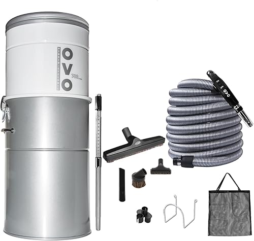 OVO Airwatts - Potente sistema de vacío central de alta resistencia, filtración híbrida (con o sin bolsas desechables) de 35 litros o 9.25 galones,