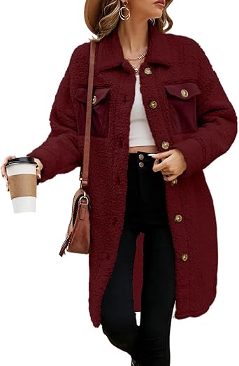 Fuzzy Fleece Jackets for Women Fashion Long Sleeve Teddy Coat Winter Coats Pockets Sherpa Trendy Outerwear Warm
