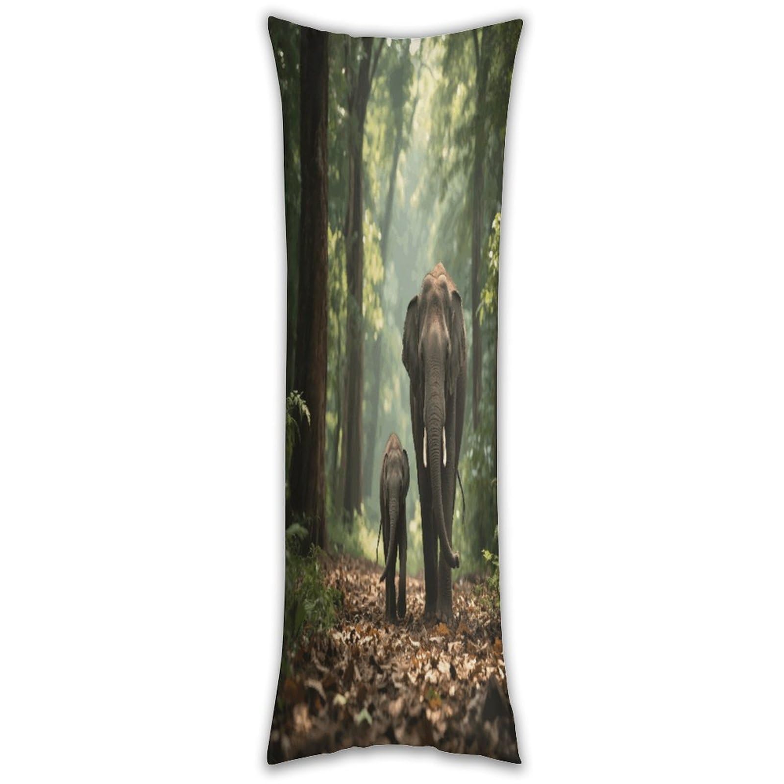 Elephants Body Pillow Cover with Hidden Zipper Breathable Polyester Long Pillow Case Cozy Fuzzy Body Pillowcase Ultra Soft Long Pillow Cover for Bedroom 18.9 X 53 in
