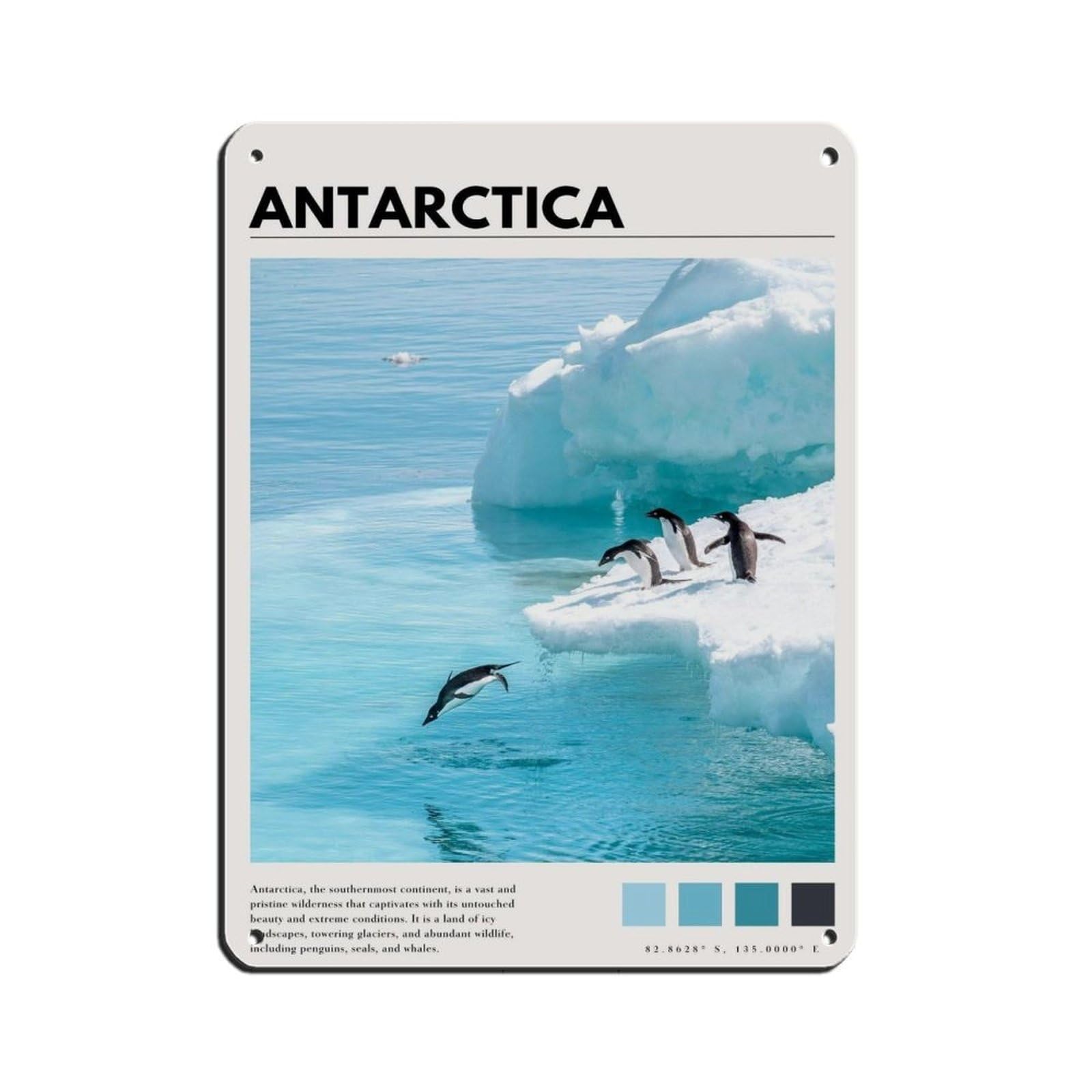 Antarctica Poster Antarctica Photography Art Retro Poster Metal Tin Sign Chic Art Retro Iron Painting Bar People Cave Cafe Family Garage Poster Wall Decoration 12x16inch(30x40cm)