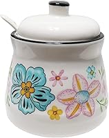 MaoYaMao Ceramic Sugar Bowl with Lid & Spoon - 12oz Painted Flower Design, Stylish Kitchen Sugar Holder for Coffee Bar & Home