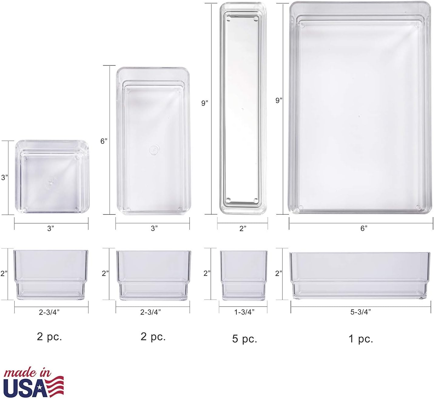 STORi Stackable 4.5" Drawers (2) and 12 pc. Drawer Organizers Bundle, Vanity Organization, Made in USA