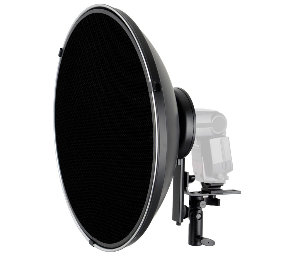 ayex Beauty Dish Chauffe-lumière en Forme de L Argenté 42 cm avec Support en nid d'abeille et diffuseur