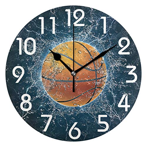 Naanle Stylish 3D Basketball in Magic Splashed Water Print Round Wall Clock Decorative