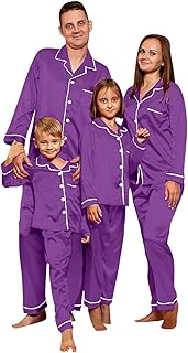 Family Christmas Pajamas Matching Sets Silk Satin Sleepwear Comfy Long Sleeve Xmas Pjs for Couples Holiday Loungewear