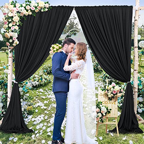 Image of 30x10ft Black Backdrop Curtain for Wedding Parties Wrinkle Free Fabric Black Drapes Backdrop Decoration for Baby Shower Birthday Photography Decoration 6 Panels, 5ft x 10ft