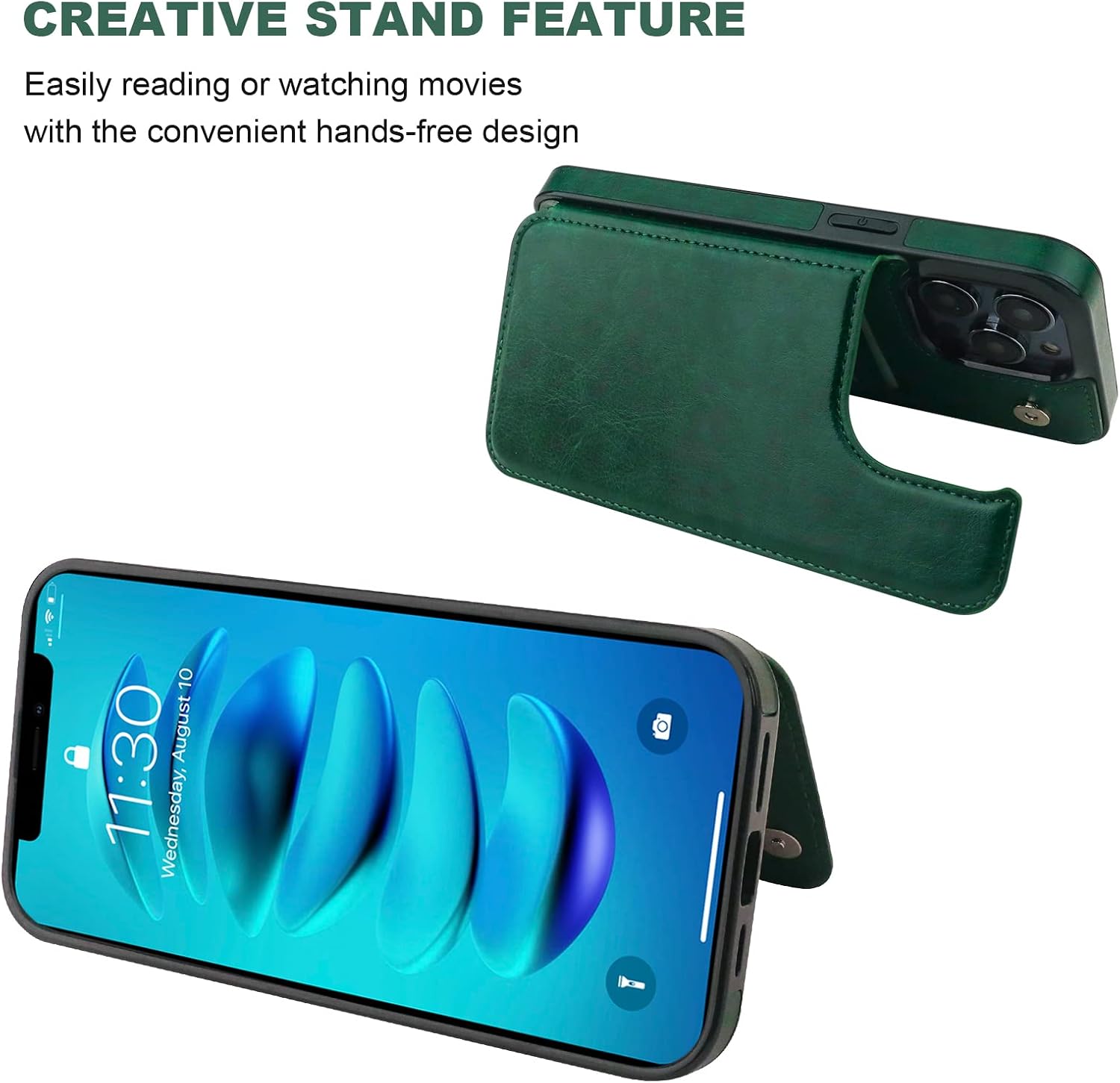 ONETOP Compatible with iPhone 14 Pro Max Wallet Case with Card Holder, PU Leather Kickstand Card Slots Case, Double Magnetic Clasp and Durable Shockproof Cover 6.7 Inch (Green)